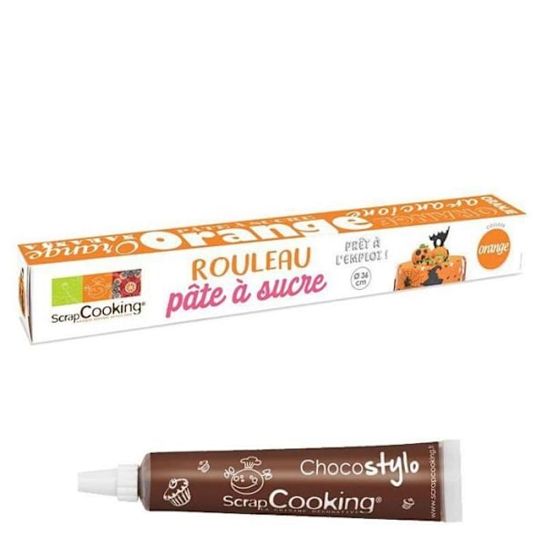 Rullad sockerpasta klar att rulla ut Ø 36 cm orange + 1 chokladpenna Orange