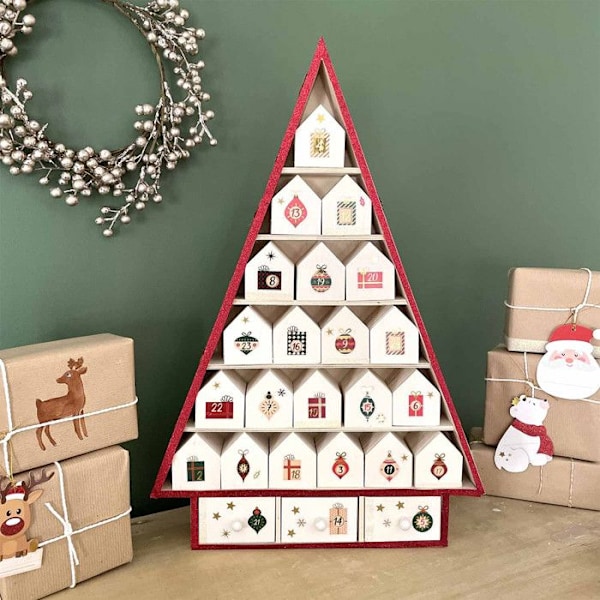 Julkalender gran av trä 52 x 35 cm Beige