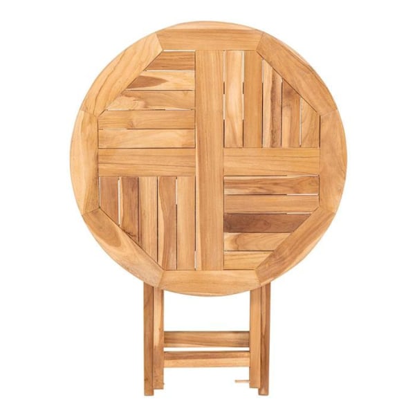 Trädgårdsbord Ø 70 cm + 2 stolar i teak kastanj