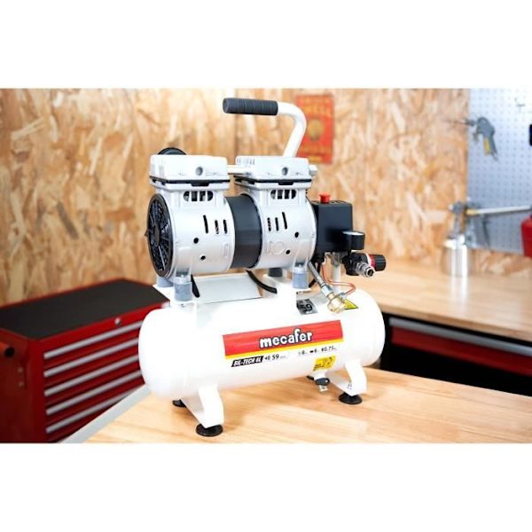 Tyst kompressor - MECAFER - 425513 - 6L - 0,5HP - Grå Grå