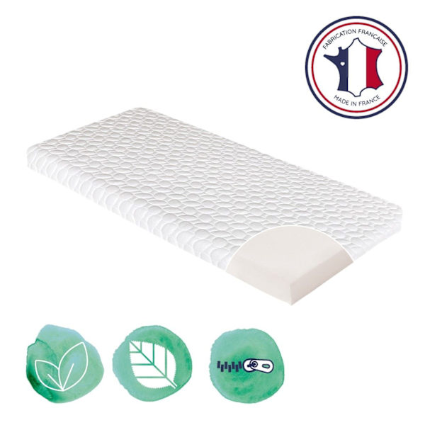 Spädbarnsmadrass Fresh CANDIDE 50x83x5cm, Utan Behandling, Ideal för Co-Sleeping, Termoreglerande, Tillverkad i Frankrike, 5 Års Garanti Vit