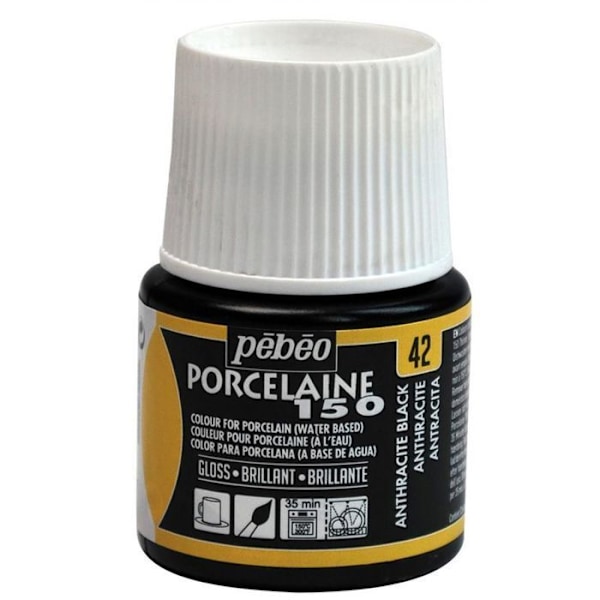 Porslinsfärg - Pébéo - 150 Glossy Antracit - 45ml flaska - Strålande färger - Matlagning 150°C Svart
