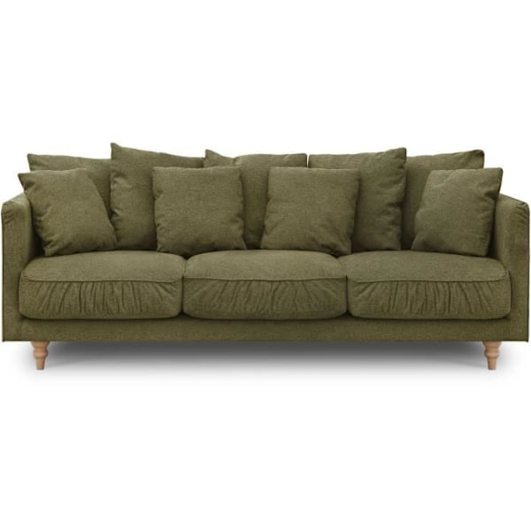 CONSTANCE 4-sits fast soffa - Grönt tyg - Ben i massivt trä - L 212 x H 87 x D 93 cm Grön
