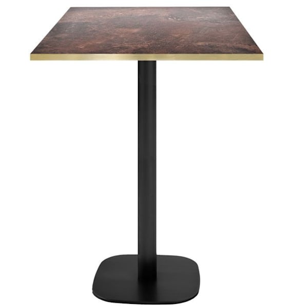 Barbord 60 x 60 cm - Rund model, rust rock, messingkanter kastanj