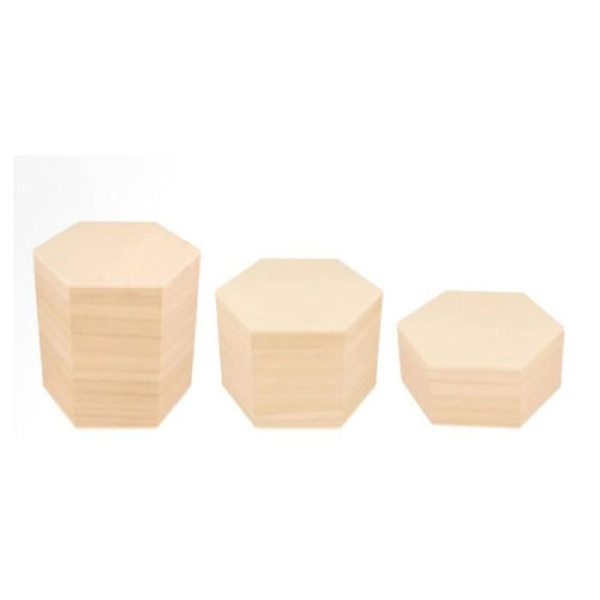 Trälådor - ARTEMIO - Hexagonal - Ø 13 cm - 3 st - Beige