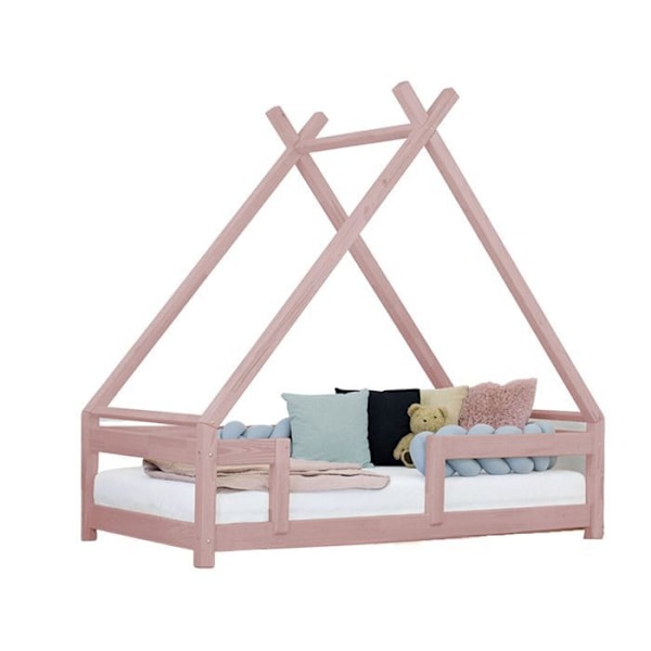 Lit cabane enfant TAHUKA 120 x 190 vaaleanpunainen pastel Rosa