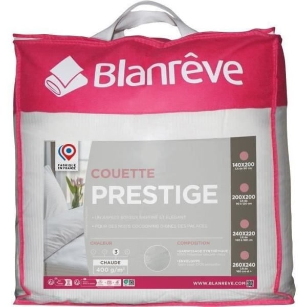 Dyne 200x200 cm BLANREVE PRESTIGE - Varm - 100% polyester - 2 personer - Stribet satin Vit