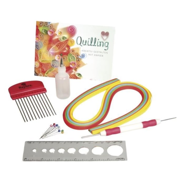 Quilling Kit - Rayher - Begynder - 100 strimler 6 mm papir - Grundlæggende værktøj - Opbevaringsboks