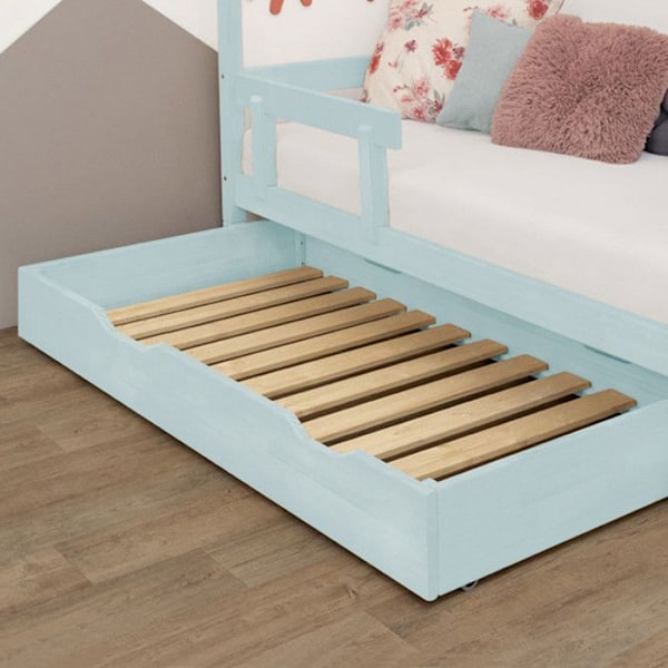 Sengeskuffe 90 x 200 med BUDDY boxspring - lyseblå Blå