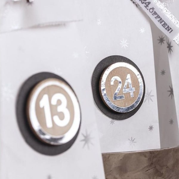 24 klæbenumre i MDF træ Adventskalender Ø 3,5 cm - Sølv Silver