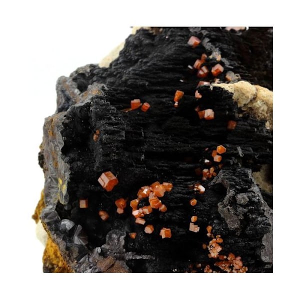 Stenar och mineraler. Vanadinite + Goethite (2,8 kg). 14399,0 ct. Mibladen, Midelt, Marocko.