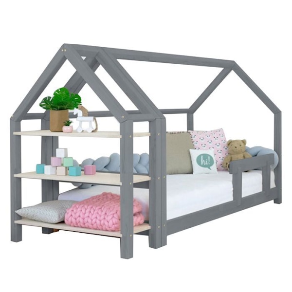 Mökkisänky hyllyllä 90 x 160 harmaa ja luonnollinen Grå