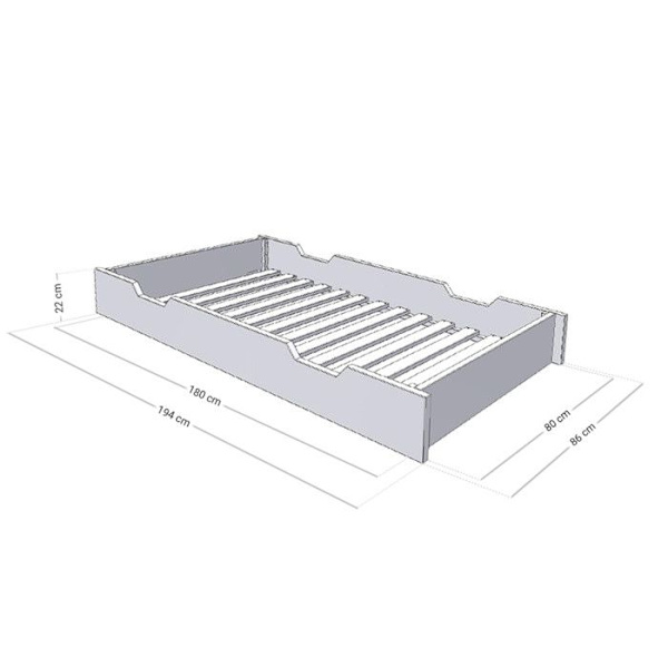 Tiroir til seng med hjul - grå til seng 80 x 200 cm Grå