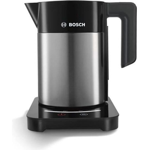 BOSCH TWK7203 ohjelmoitava vedenkeitin - Musta ja ruostumaton teräs - 1,7L - 360° pohja - Automaattinen sammutus Grå och svart