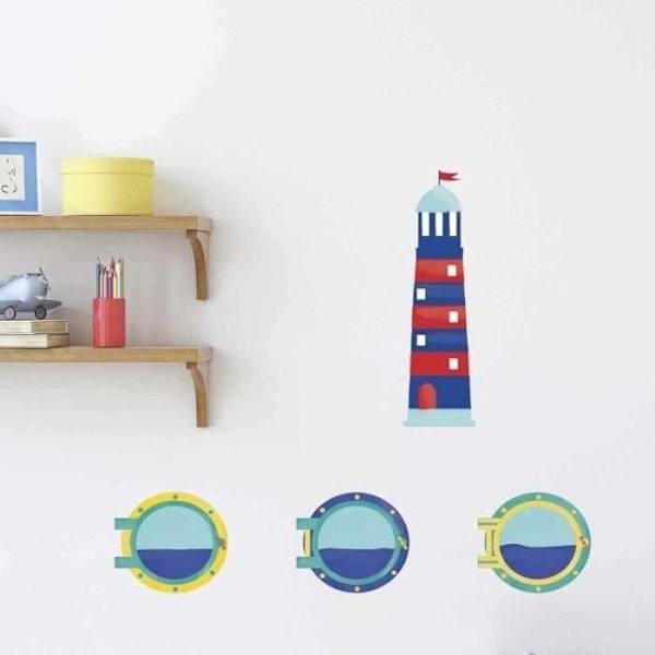 Blue And Red Marine Lighthouse Wall Sticker - Draeger Paris Flerfärgad