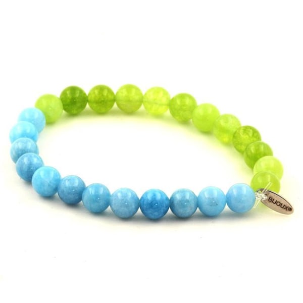 Peridot Beads Armband + Blå Kalcedon 8 mm Blå