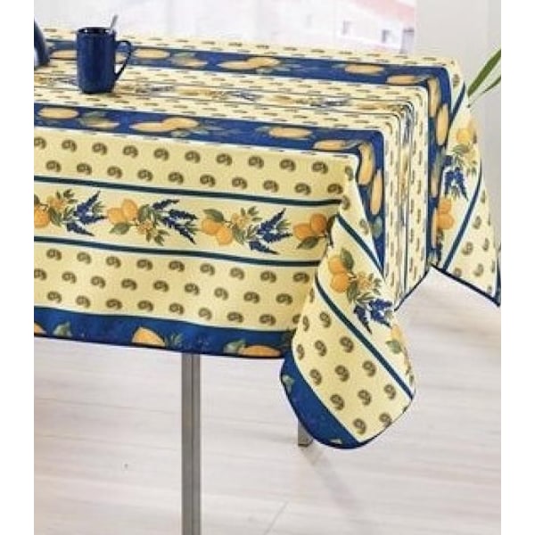 Nappe Provençale Rektangulær Anti-Flekk 100% Polyester - Citron - blå - 150x300cm Röd