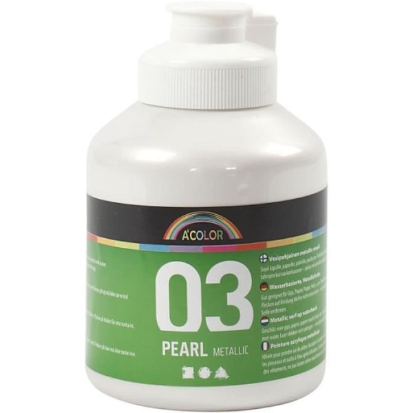 Acrylmaleri - A-Color - Hvid - 500 ml - Glansfuld - Metallisk effekt