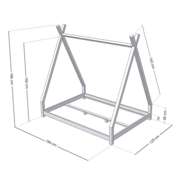 NAKANA lasten teepee-sänky - GENERIC - 120 x 180 - Massiivipuu - Säleet - Sininen Blå