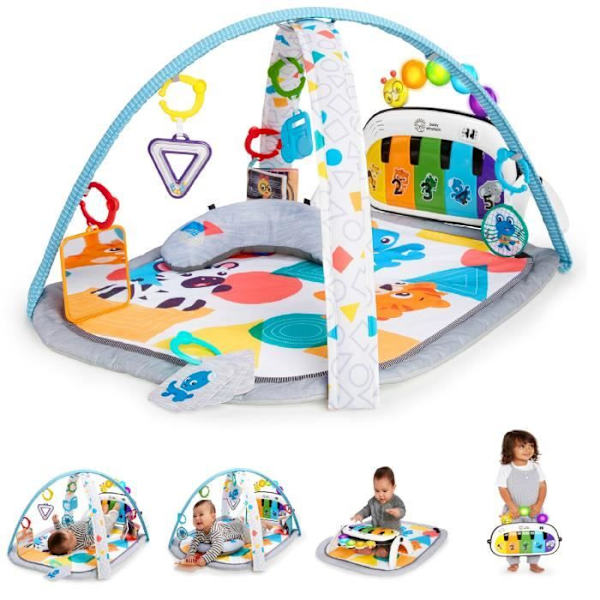 BABY EINSTEIN Evolutionsmatta för baby 4-i-1 - Kickin’ Tunes - Avtagbar piano-leksak, båge, sensoriska leksaker, flerspråkig Flerfärgad