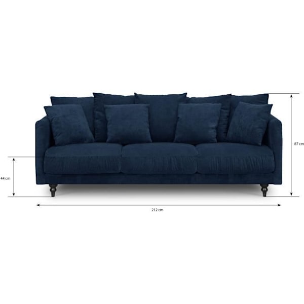 4-sits fast rak soffa - Blått tyg - Klassisk - L 212 x D 93 cm - CONSTANCE