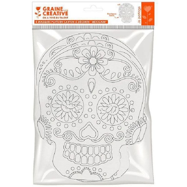 6 litteä kartonkivärittäviä maskia - Meksikolainen Calavera