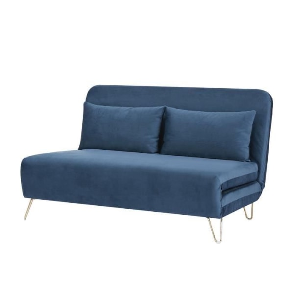 2-personers konvertibel bænk - Blue Velvet - Skandinavisk stil - L 130 x D 90 x H 81 cm - DEPLO Blå