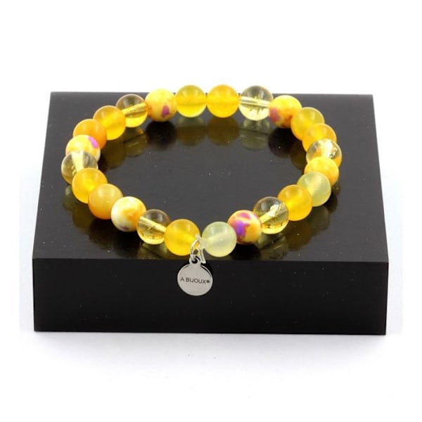 Kivet ja Mineraalit. Citrine Beads Rannekoru + Keltainen Akaatti + Keltainen Sardonyx + Keltainen Jaspis Valmistettu Ranskassa. Gul, lila