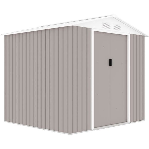 Metallisk trädgårdsskjul 4,07 m² - 213 x 191 x 195 cm - MARS - Ankarpaket ingår, 2 skjutdörrar - Taupe Mol