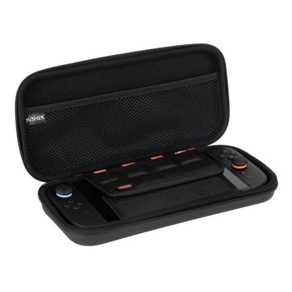 Beskyttelses- og transportpose - KONIX - Nintendo Switch 2 Console - Opbevaringsnet til tilbehør - 8 rum til spil - Sort Svart