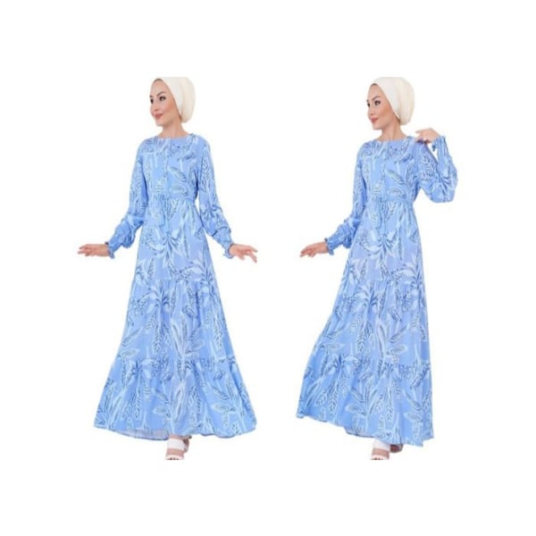 Mønstret hijabkjole - blå, størrelse: 44 Blå 40