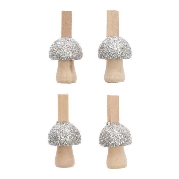 8 stycken svampklämmor i glittrande silverträ 3 x 2,3 cm Silver