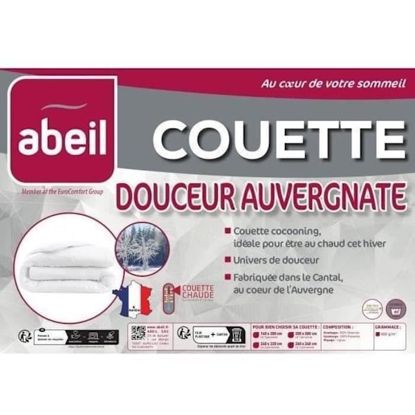 Lämmin peitto 400gr/m² Douceur Auvergnate - 220 x 240 cm - 2 henkilöä - ABEIL