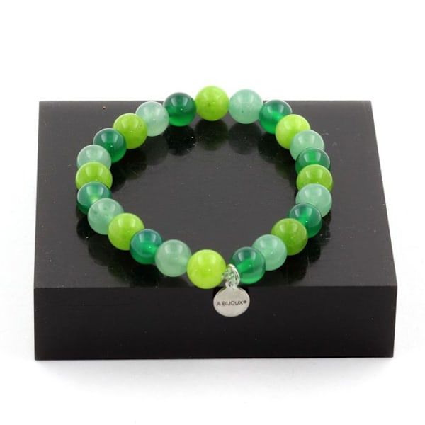 Sten og mineraler. Aventurin + Peridot + Grøn Agat Perler Armbånd 8 mm. Fremstillet i Frankrig. Grön