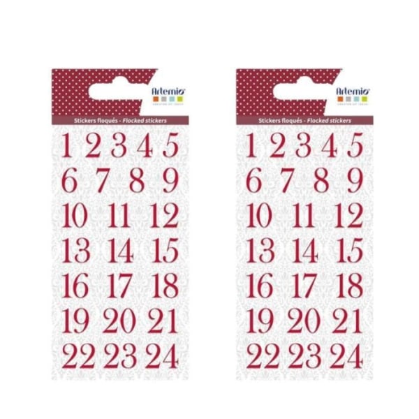 Klistermärken - ARTEMIO - Röda flockade nummerklistermärken för adventskalender - 48 klistermärken - Papper