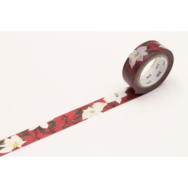 Masking Tape MT 1,5 cm Noel ros av julstjärna - poinsettia Julros - julstjärna - Flerfärgad