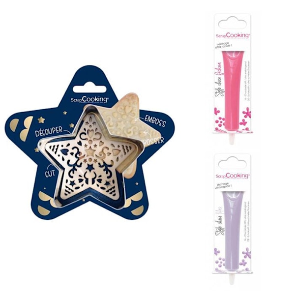 Stjernepræget kiksesæt + 2 lilla og fuchsia chokoladepenne Grå