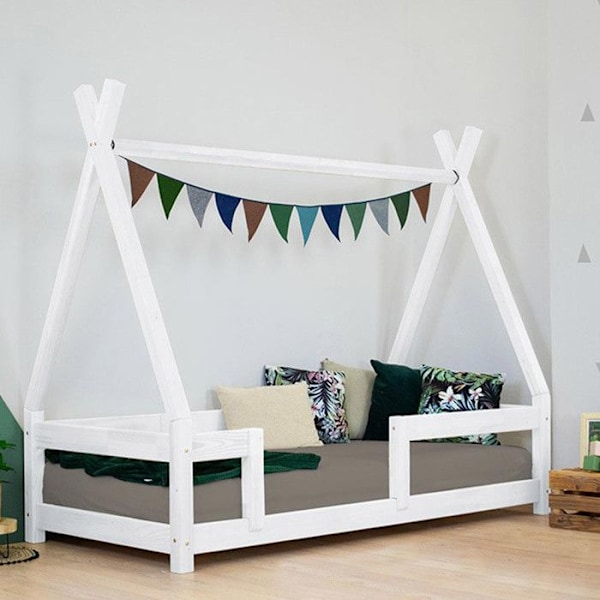 Lit simple en bois NAKANA - Benlemi - Tipi - Verni - 90x160cm - 1 place Beige