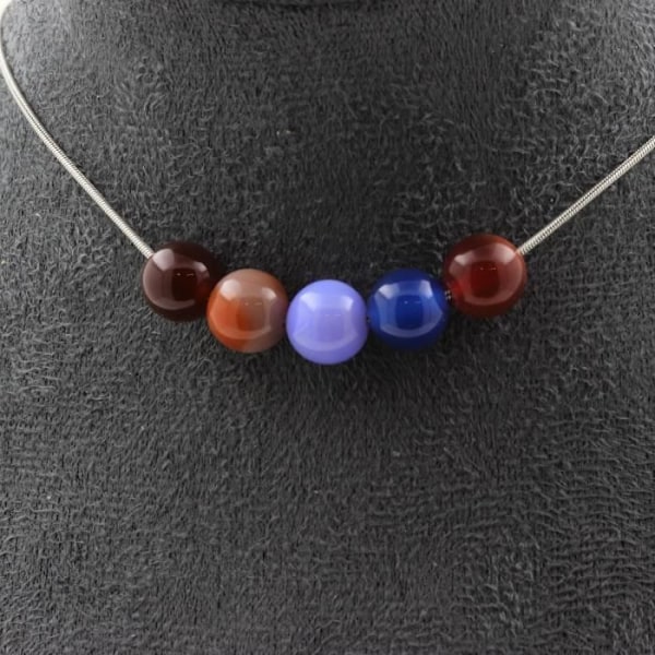 Collier - ABIJOUX - Multicolor agat 8 mm - Rustfrit stål - Længde 45 cm - Unisex Flerfarvet