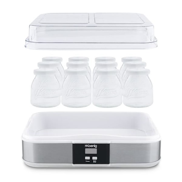 Yaourtière HKOENIG - ELY120 - Kapacitet 12 potter á 160ml - Programérbar op til 15 timer - 15W Rostfritt stål