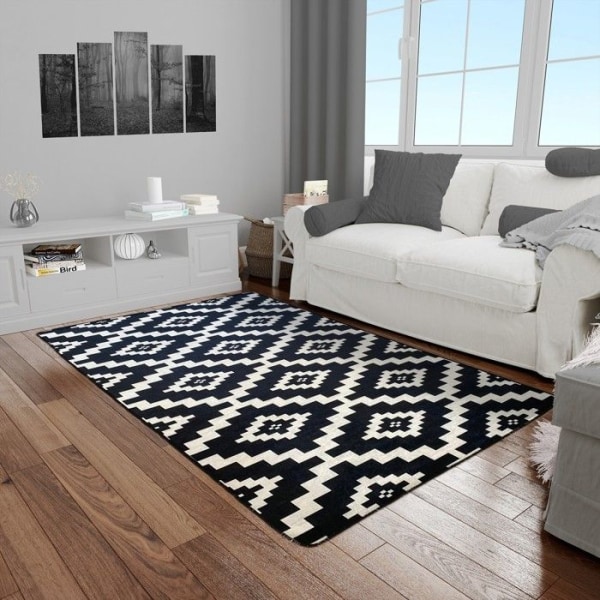 Tæppe - MANI TEXTILE - Skandinavisk - Sort - 200x290 cm - Skridsikkert - Maskinvaskbart Svart