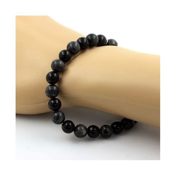Kivet ja Mineraalit. Labradorite Beads Rannekoru + musta akaatti 8 mm. Tehty Ranskassa. Labradorit, Svart agat