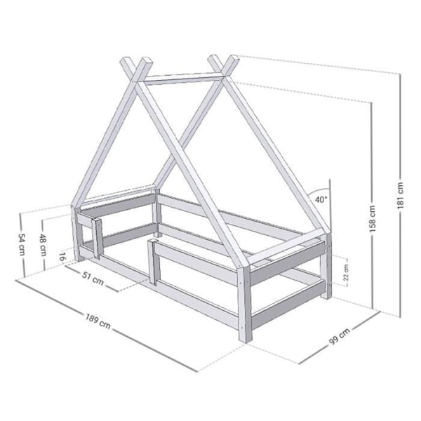 Barnsäng Tipi med vit massivträspärr 90 x 180 cm Vit