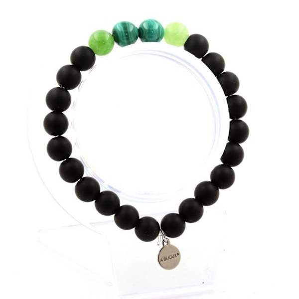 Stenar och mineraler. Congo Malachite Beads Armband + Peridot + Mattsvart Onyx 8 mm. Tillverkad i Frankrike. Grön, Svart