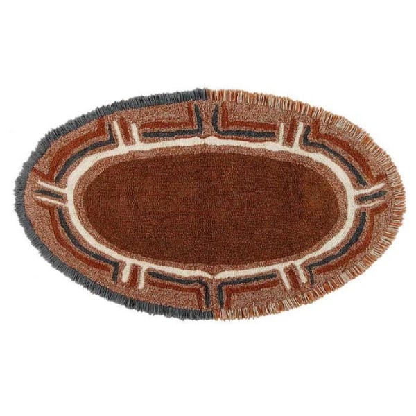 Etnisk brun Karibu ull oval matta - 80 x 140 cm