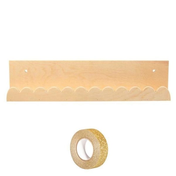 Vägghylla i trä 42 x 9 cm Feston + guld glitter maskeringstejp 5 m Beige