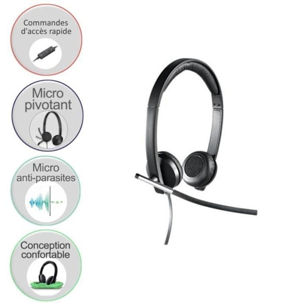 Hovedtelefon - Kablet - Logitech - H650E - USB - Stereo mikrofon - Sort