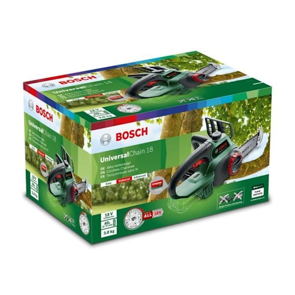 Bosch UniversalChain 18 akkumoottorisaha - Ohjaimen pituus 200 mm - 18 V - ilman akkua Grönt, svart och vitt