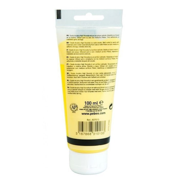 Akrylmaling - Pébéo - Studio - Lys Azo Gul - 100 ml - Satin Ljus Azo Gul