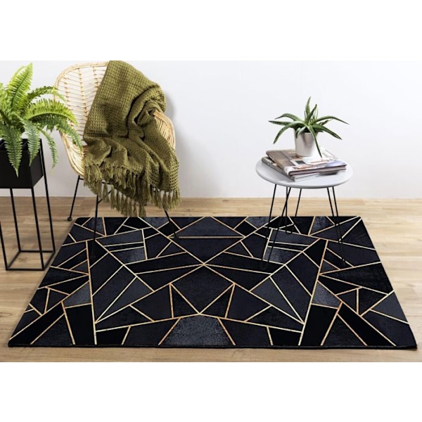 Matta - Modern - Svart / Guldgul - 50x80cm - Halkfri - Kan tvättas i maskin gyllene svart